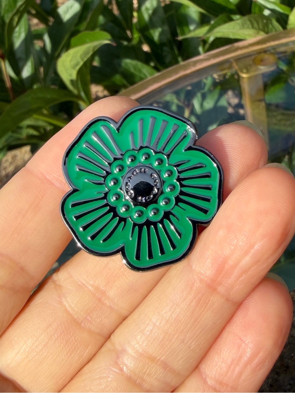 Coach Green Tea Rose Metal Pin Brooch
